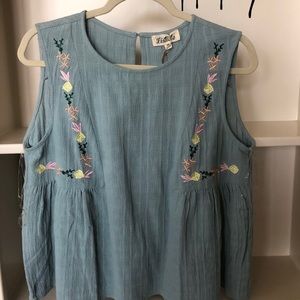 Blue embroidered tank